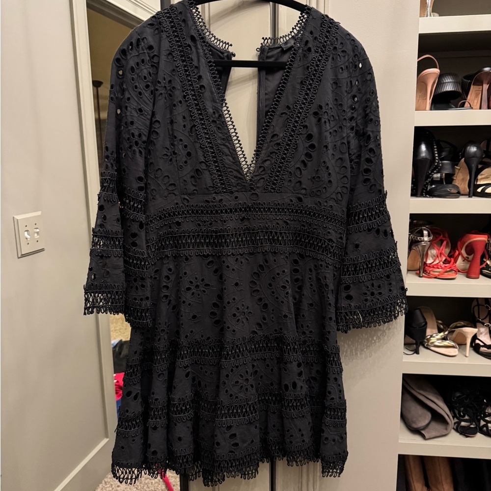 Aqua Black Eyelet V-Neck dress
